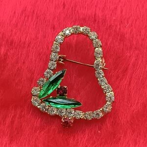 Sweet Vintage Rhinestone Christmas Bell Brooch